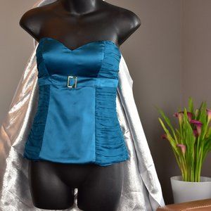 Arden B. Silk Strapless Top in Teal